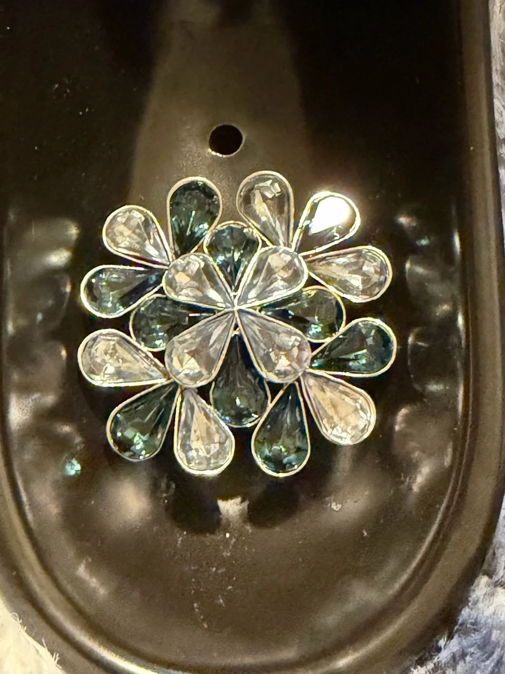 Crystal Floral Brooch - Clear & Sapphire Blue Stones